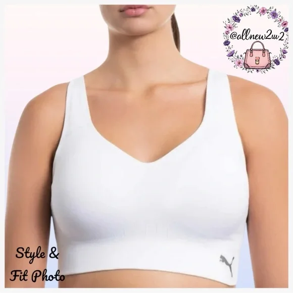 PUMA Sports Bra Bright White Never Worn Multi-Host Pick - Picture 3 of 11